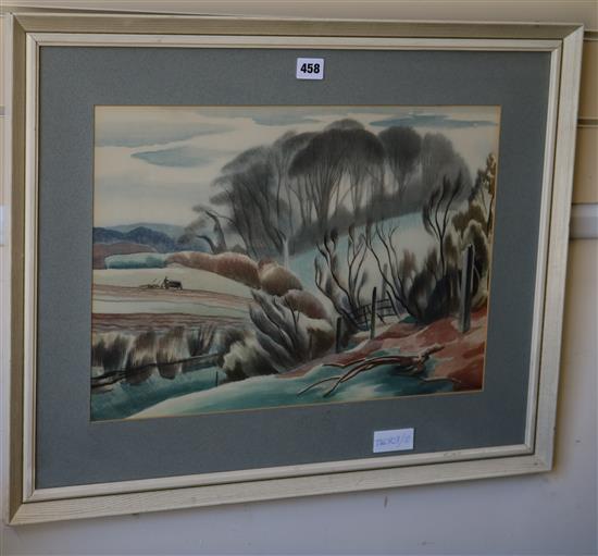Clifford C. Webb (1895-1972), Hill Copse, coloured lithograph, 33cm x 47cm
